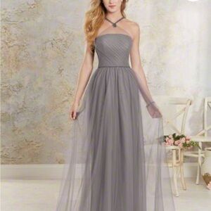 NWT Grey Alfred Angelo Evening Gown- Maxi Net/ beaded straps & waist-  Sz 14